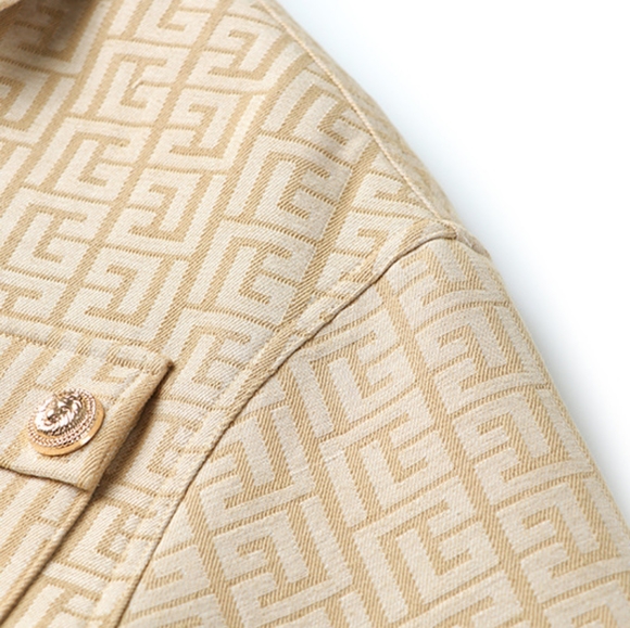 NWT UNBRANDED Beige Jacquard Jacket And Short Matching Set - Picture 12 of 17